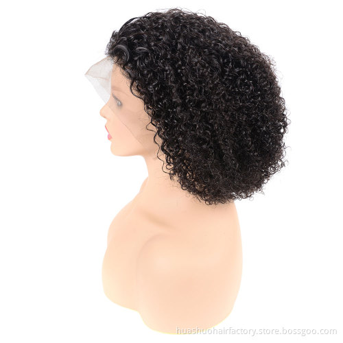 Malaysian Glueless Short Black Natural Human Hair Jerry Curly Bob Lace Front Wig For Black Women